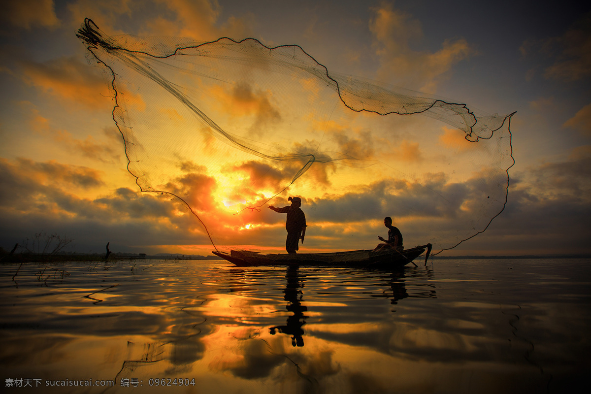 渔夫 捕鱼 撒网 海 湖 江 风景 自然景观 山水风景