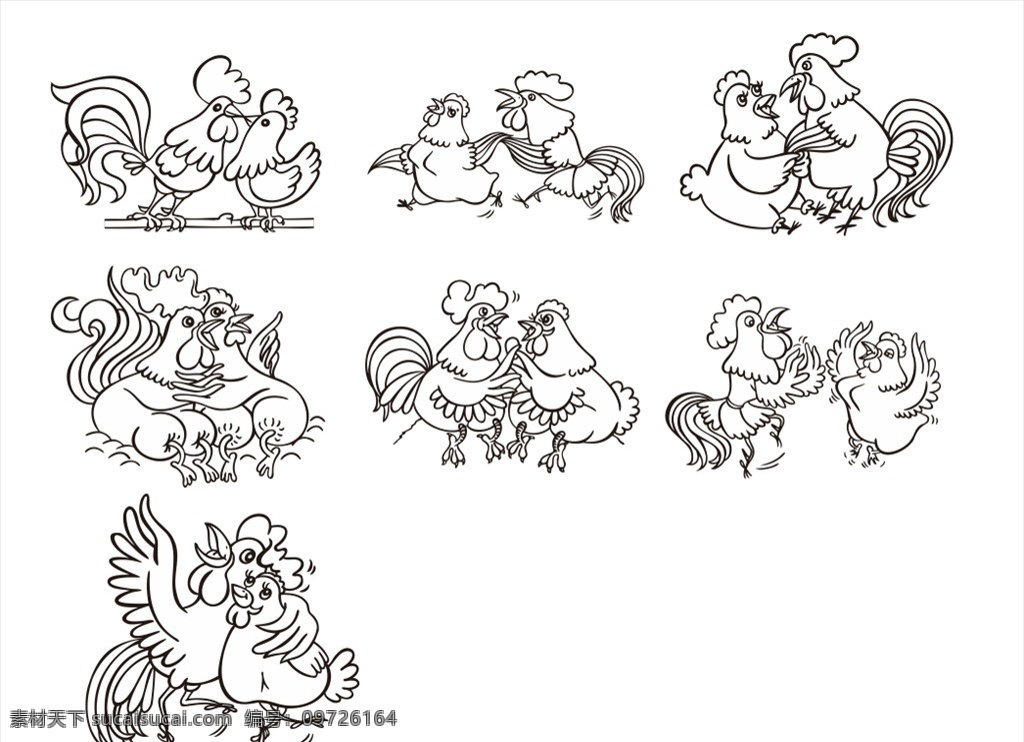 鸡夫妇图片 鸡夫妻 公鸡 母鸡 线稿 矢量 矢量图 卡通动漫 动漫动画