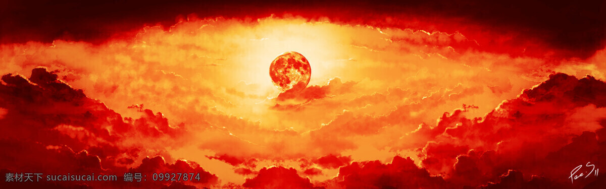 红月亮 天空 月亮 云彩 云朵 唯美 星空 自然景观 自然风光