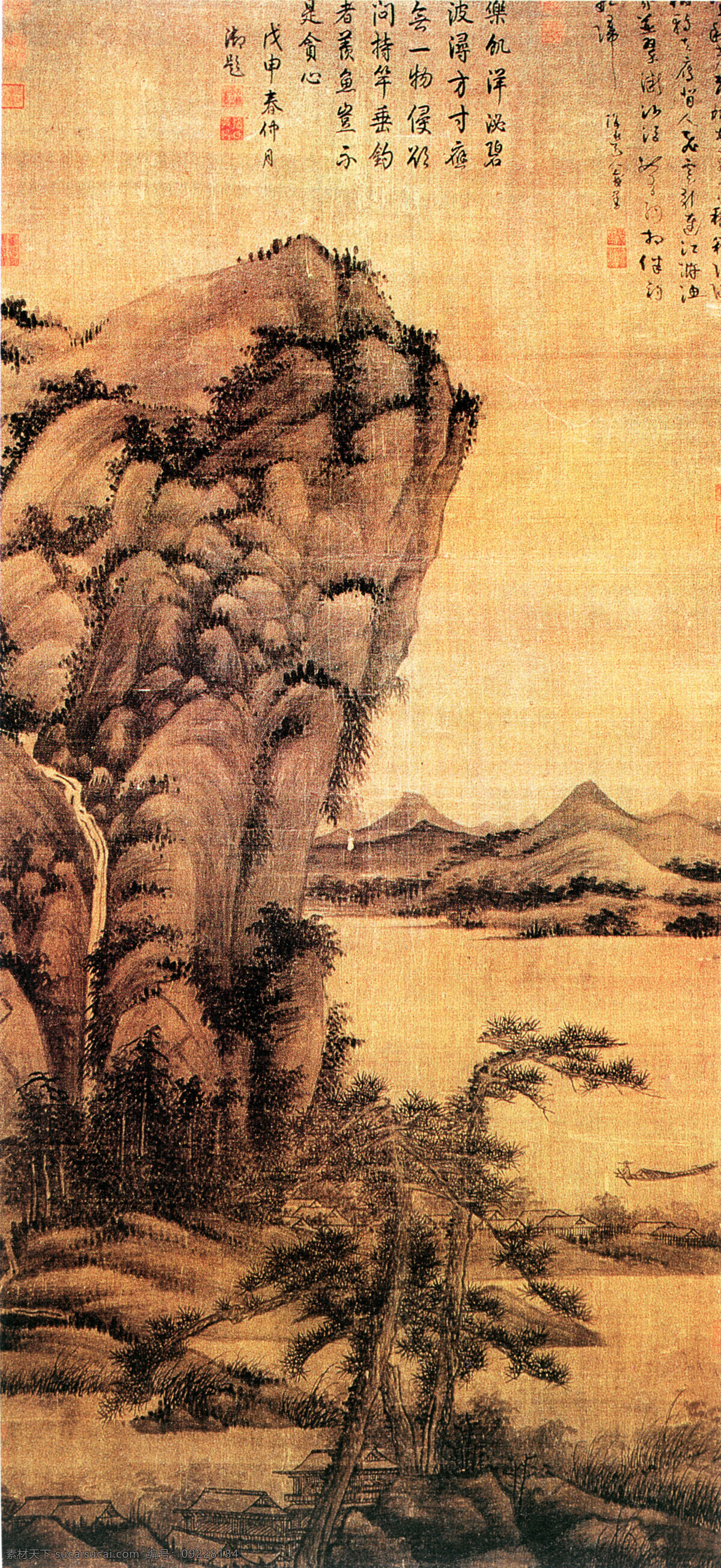 山水 名画 书画 秋 江 渔 隐 图 古画 山水画 书画真迹 中国水墨画 秋江渔隐图 文化艺术