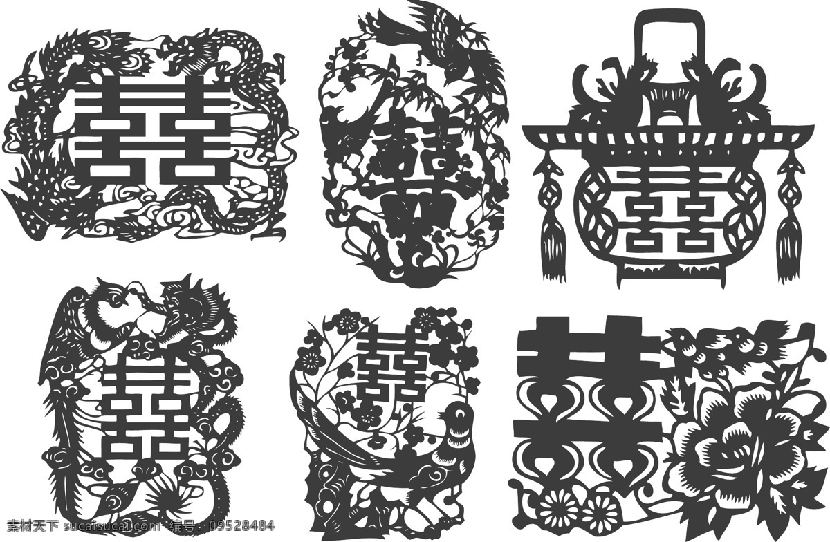传统 婚庆 剪纸 传统素材 传统婚庆剪纸 矢量图 其他矢量图