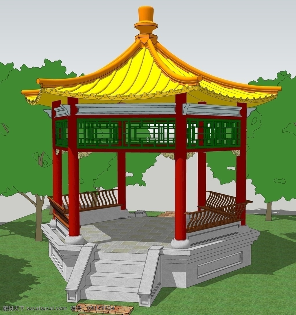亭子图片 中式 景观 园林 六角亭 小品 环境设计 景观设计 skp