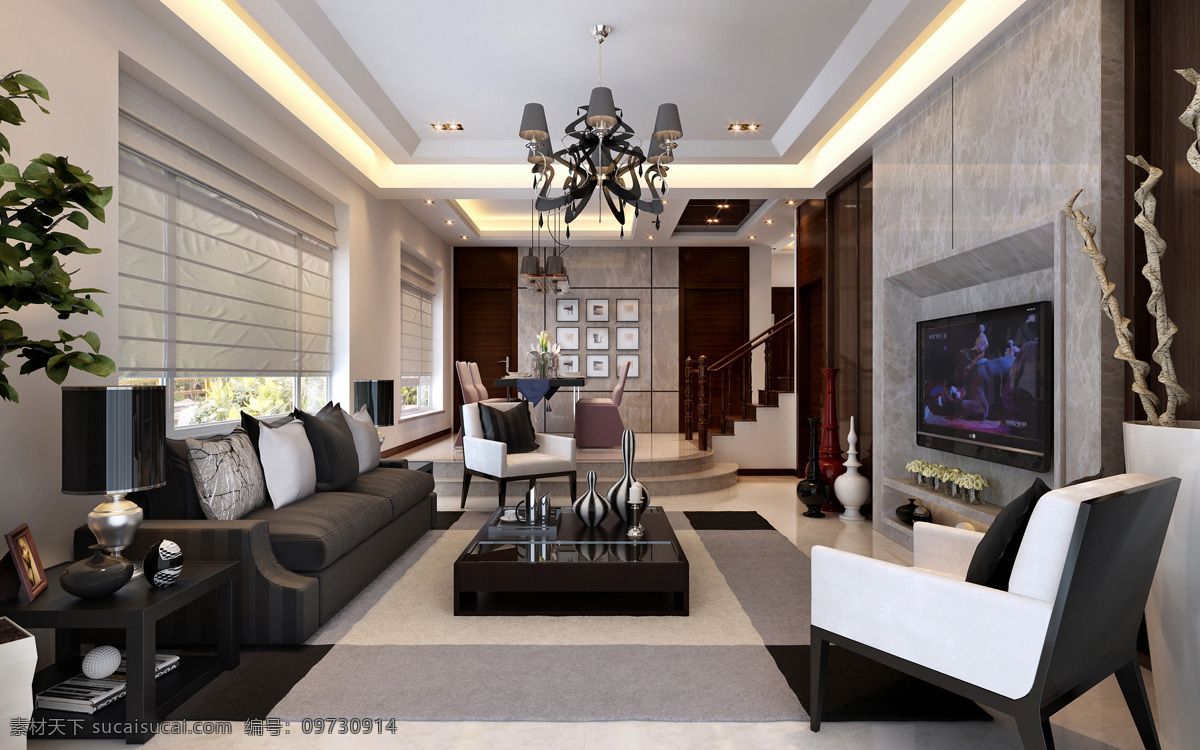 大气 时尚 现代 高端 会客室 简洁家具 色彩黑白灰 家居装饰素材 室内设计