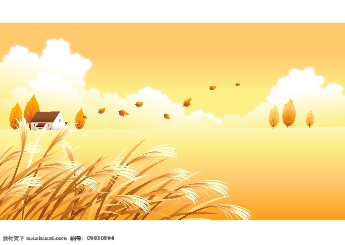 卡通 风景 矢量 背景 动漫素材 芦苇 矢量素材 树 矢量图 其他矢量图