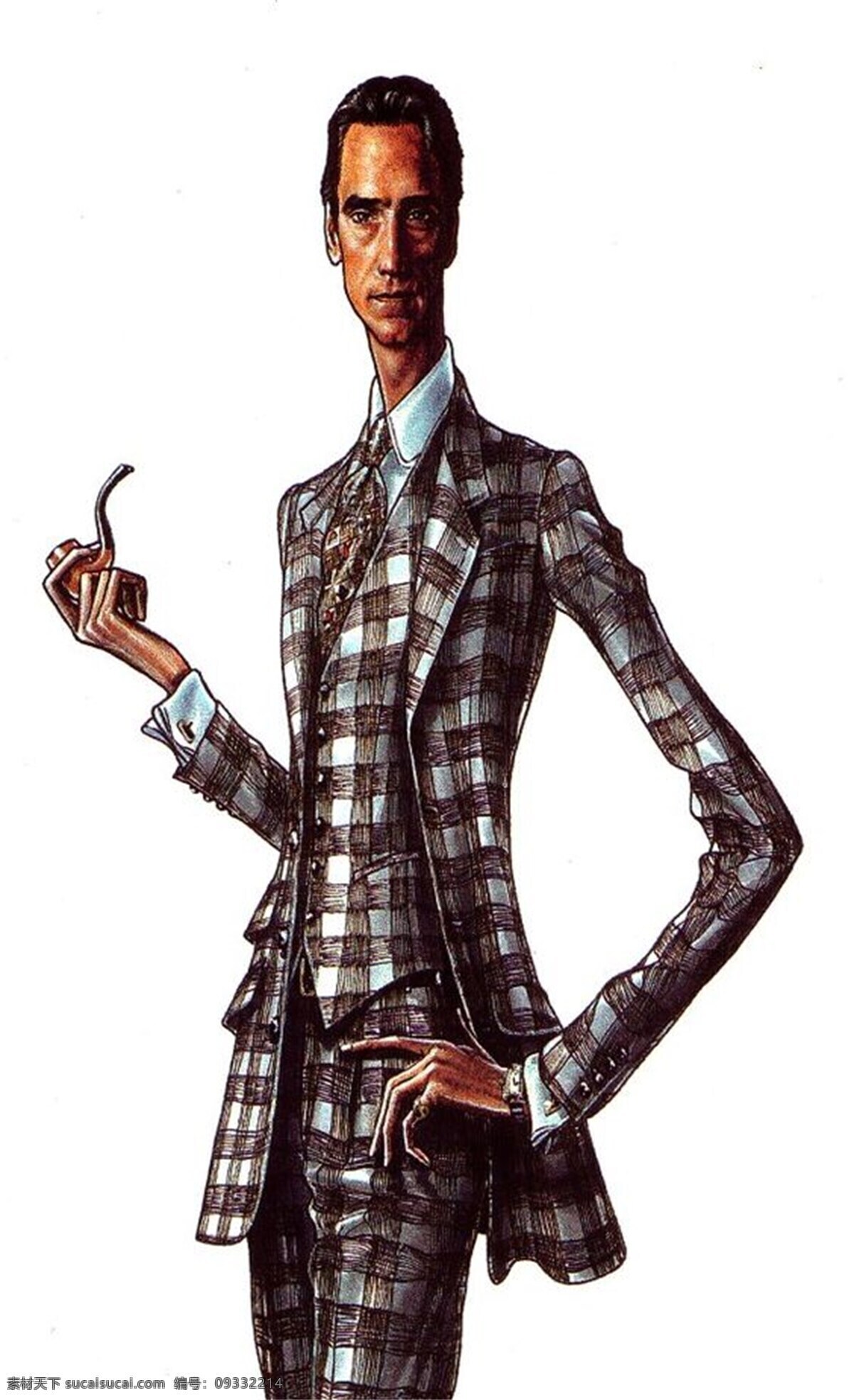 服装效果图 格子外套 格子西装 男装 西装外套 绅士 西装 三 件套 效果图