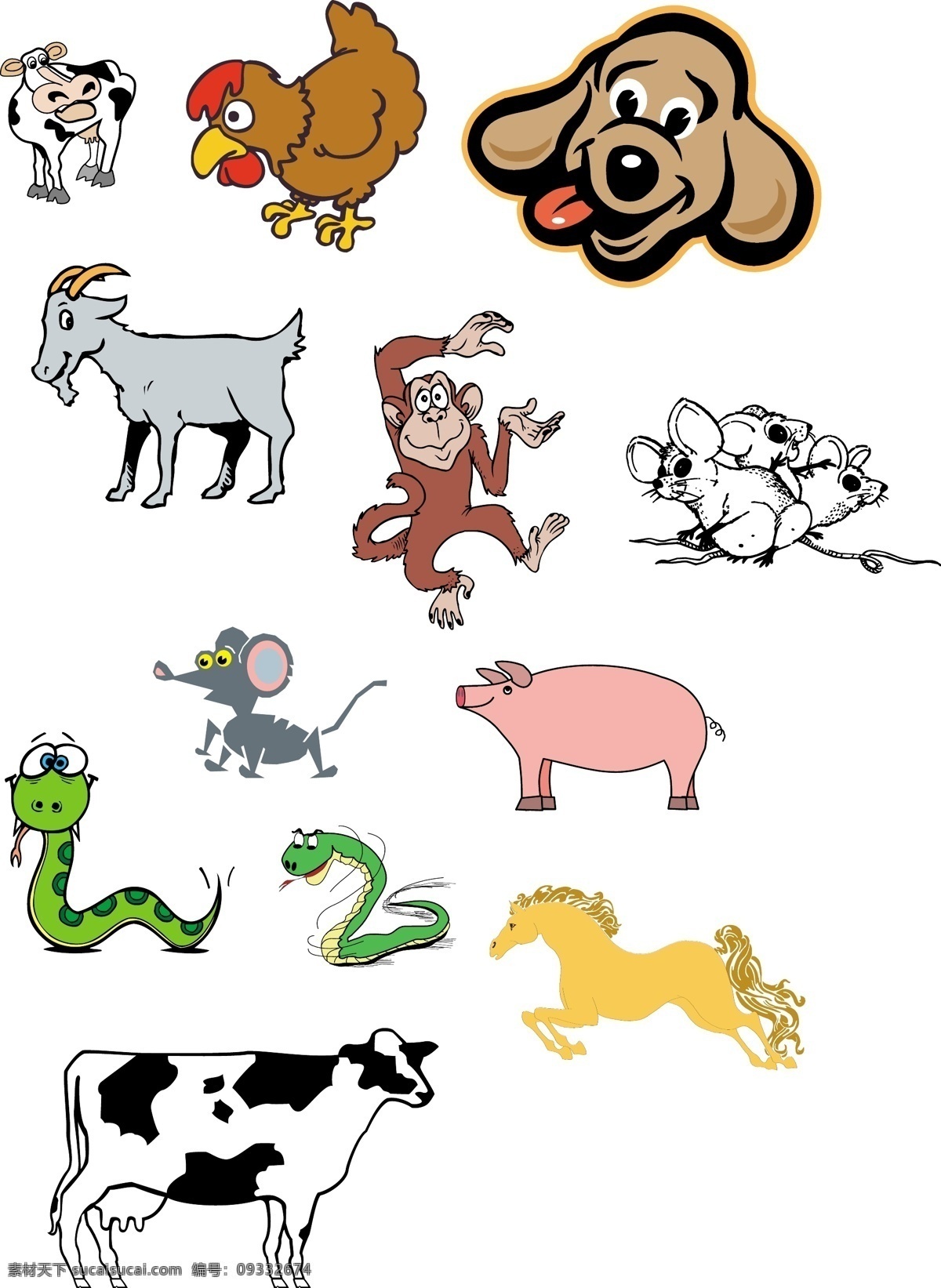 動物 狗 牛 蛇 猴 豬 馬 雞 鼠 羊 白色