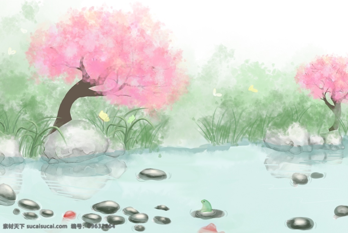 手绘 小 清新 春天 风景 插画 小清新 手绘插画 景色 春花烂漫