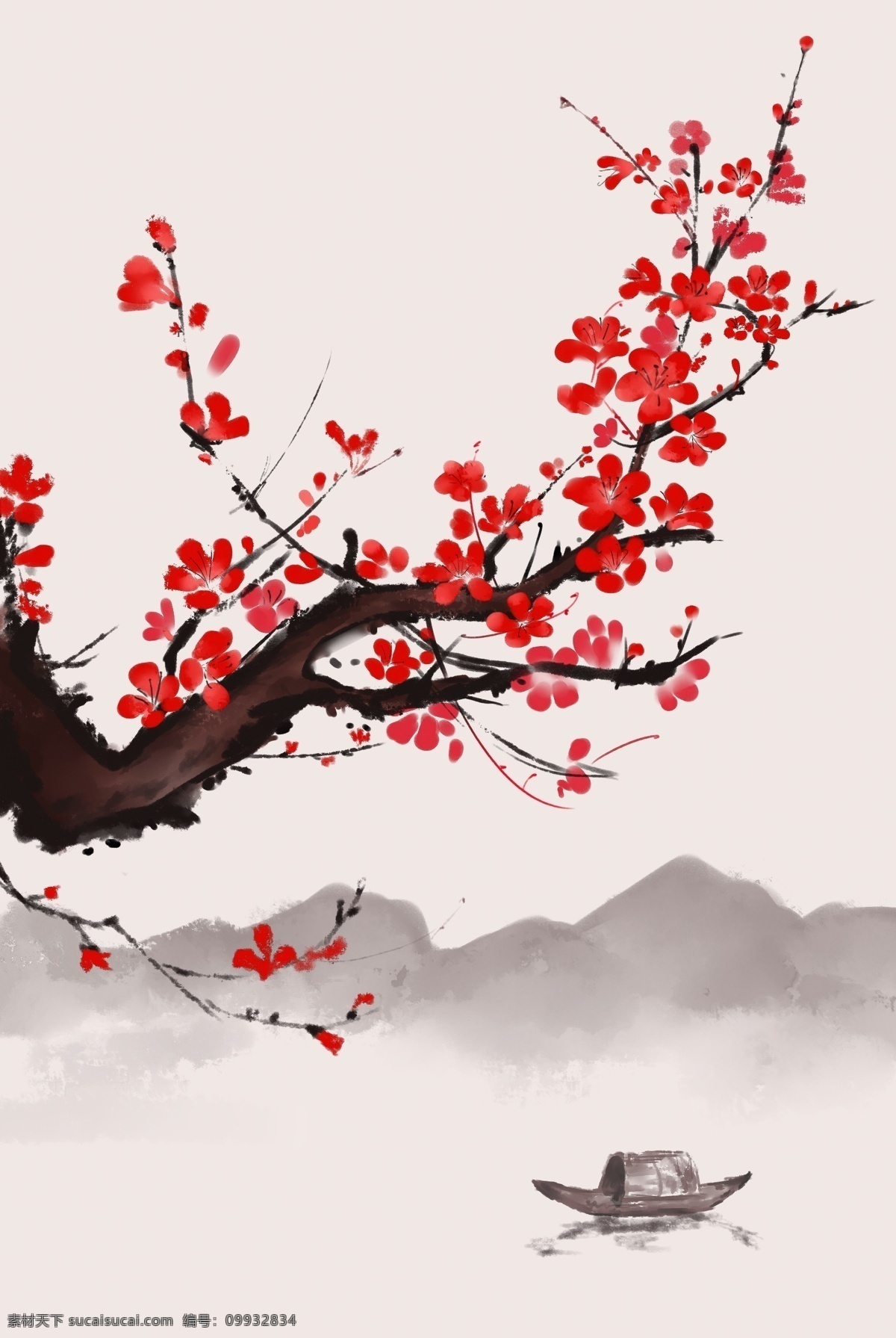 水墨插画 山水 古风 水墨 传统 插画 背景 古风背景 分层