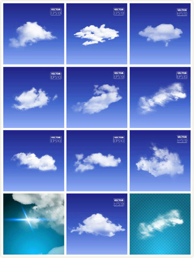 蓝天白云矢量 蓝天 白云 云层 天空 矢量素材 透明背景
