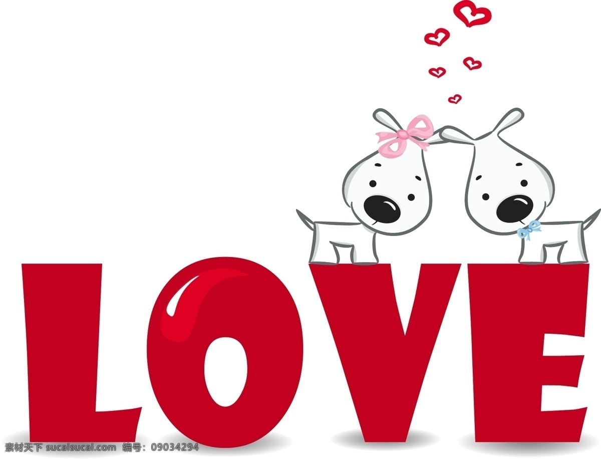 爱情字母元素 手绘 小狗 可爱 心形 红色 字母