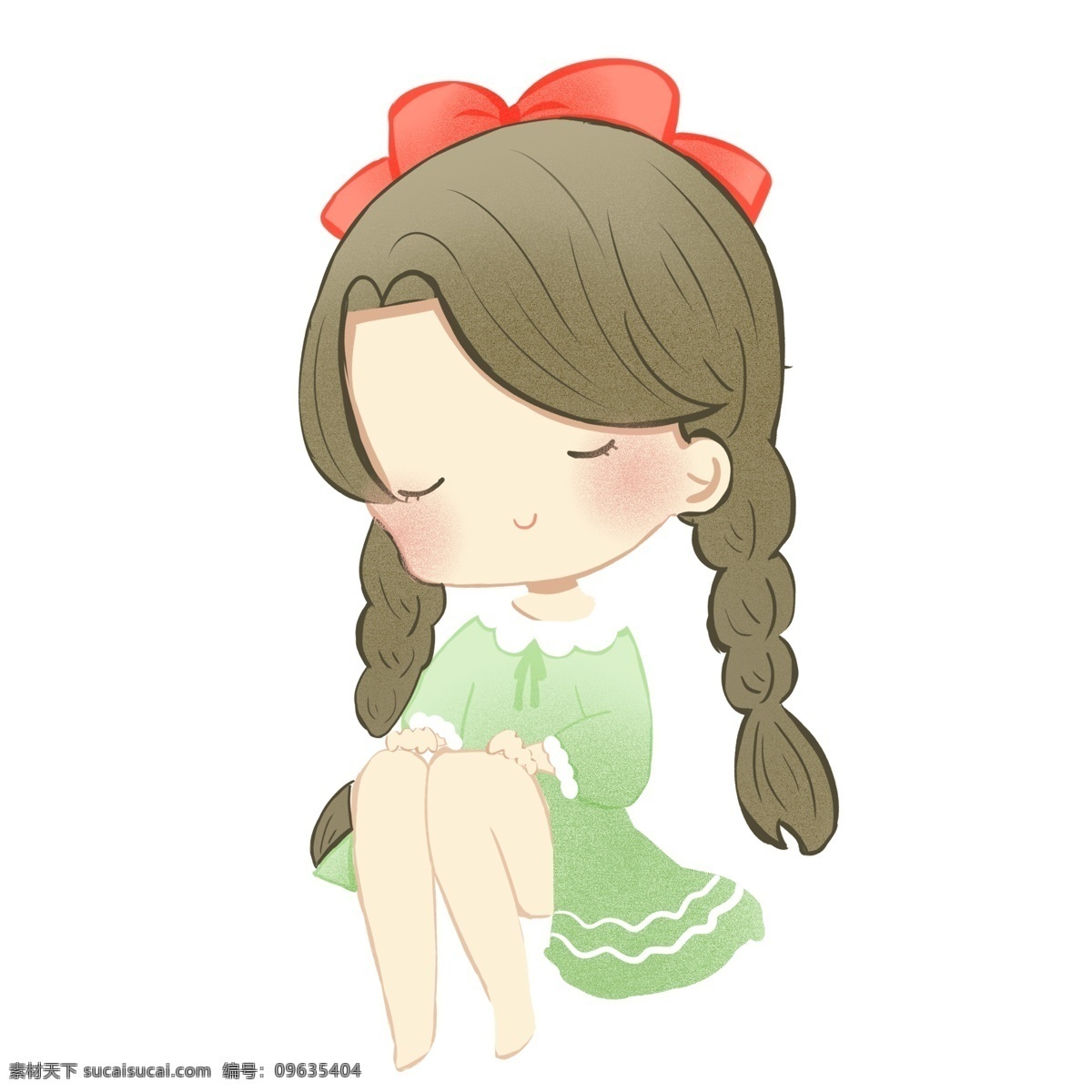 清新 可爱 穿着 绿色 小 裙子 女孩 卡通 手绘 绿色裙子 女生 人物 插画