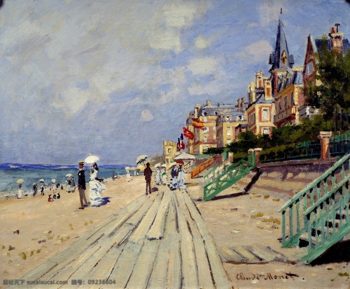 风景 建筑 田园 植物 水景 印象 画派 写实主义 油画 装饰画 trouville at beach the 装饰素材