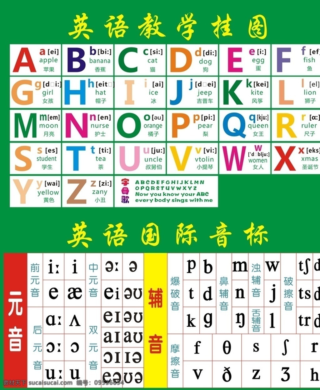 英语 字母 音标 教学 绿色