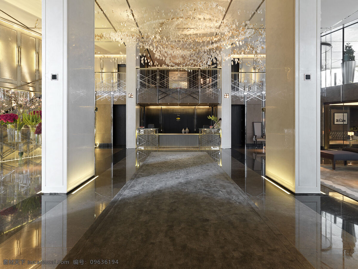 现代 时尚 客厅 走廊 白色 碎花 吊灯 室内装修 图 深色地板 客厅装修 白色柱子 水晶吊灯