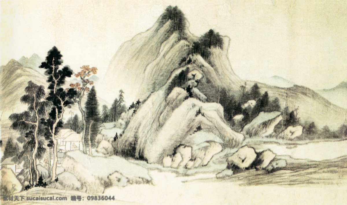 山水 名画 书画 青绿 图 二 古画 山水画 书画真迹 中国水墨画 州 份 名家董其昌 文化艺术