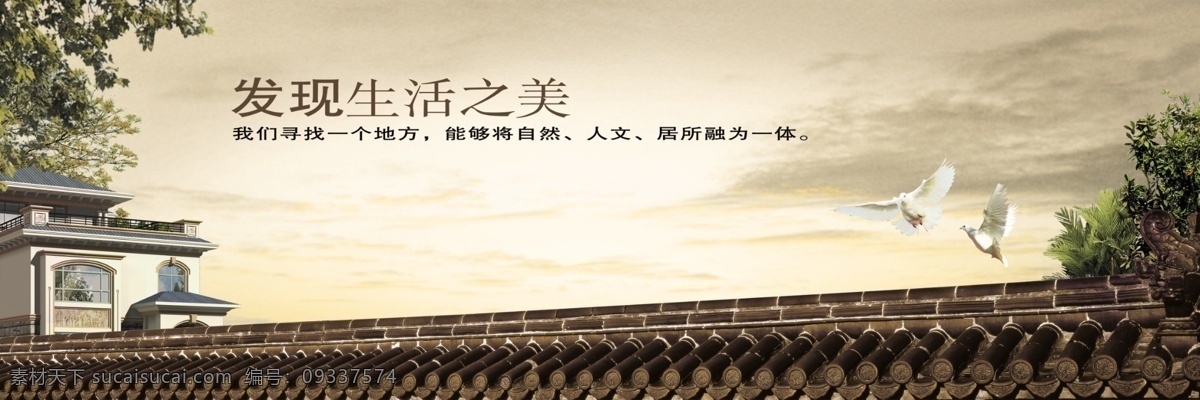 龙腾 广告 别墅 房地产 和平鸽子 龙腾广告 平面广告 分层 源文件 树木 树枝 晚霞 围墙 霞光 psd源文件