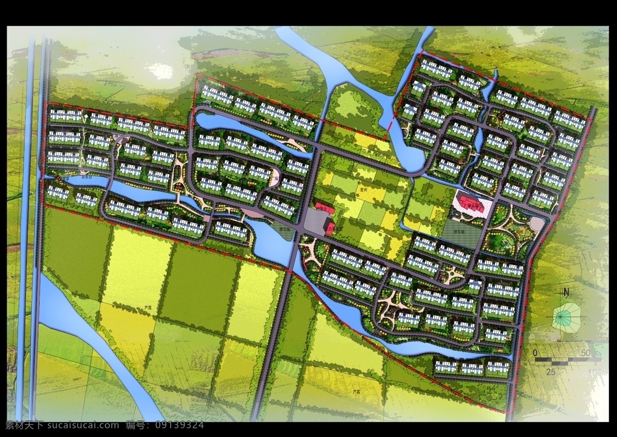 新 农村 规划 彩色 总图 制作 分图层 树木 景观 铺地 环境设计 效果图