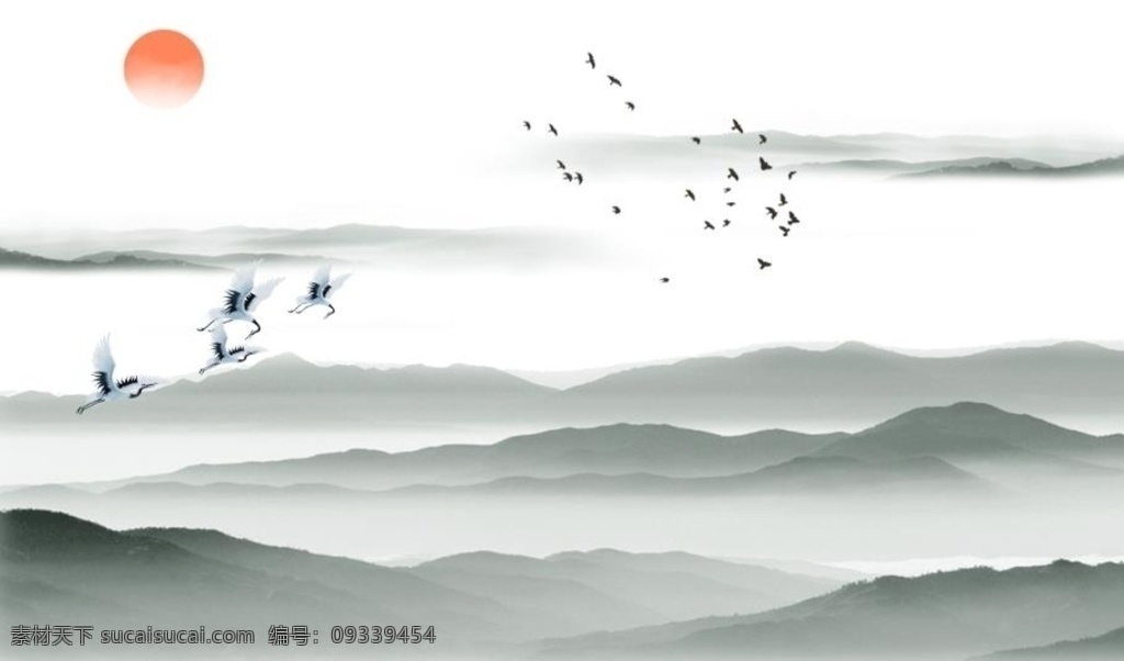 水墨画 山水情 海纳百川 宁静致远 黑山山水画