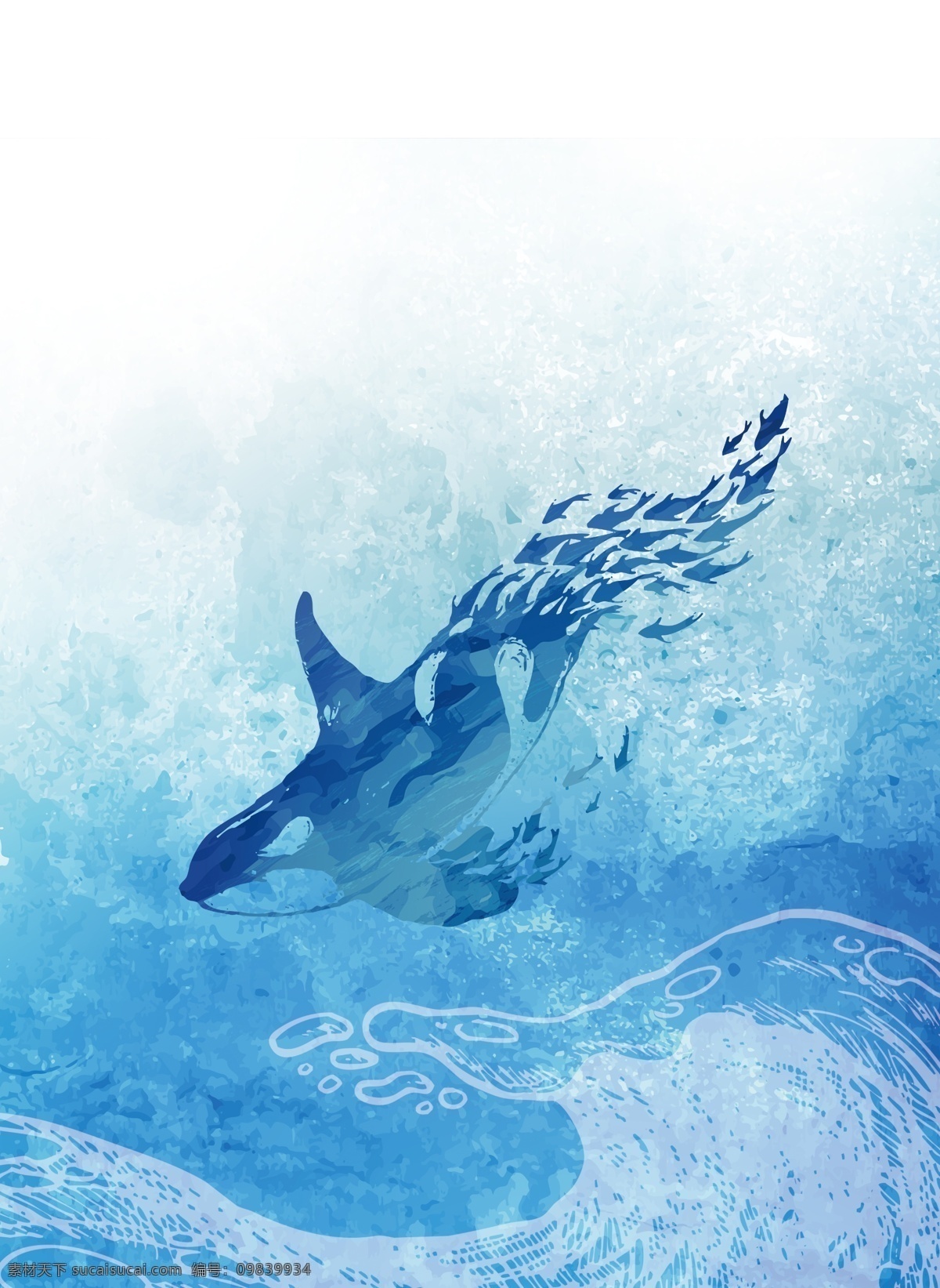 鲸鱼带鱼群 鲸鱼 鱼群 海洋 遨游 创意