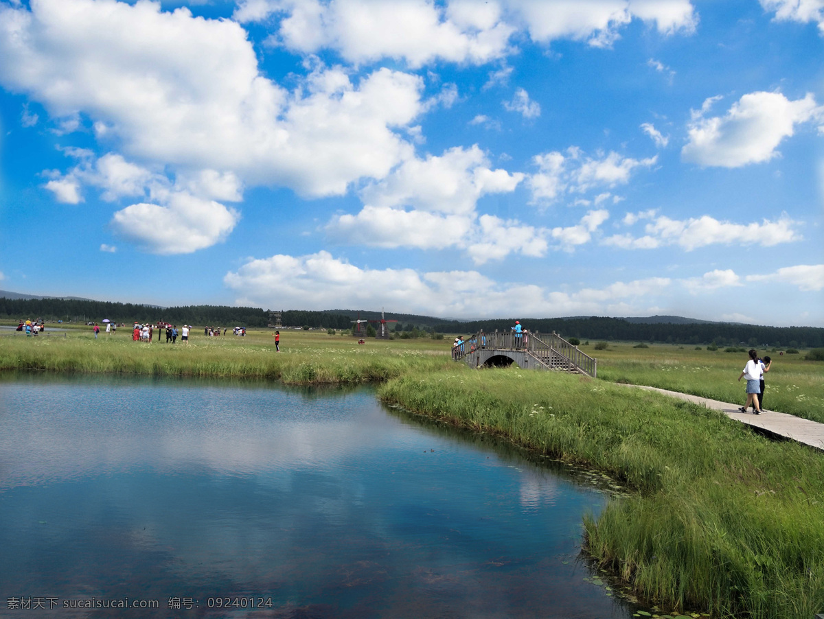 塞罕坝 七星 湖 唯美 风景 草原风景 七星湖风景 湖水 倒影 木栈道 草原 草场 绿草 野花 塞罕坝风光 坝上 蓝天 天空 白云 自然风景 风景图 自然景观