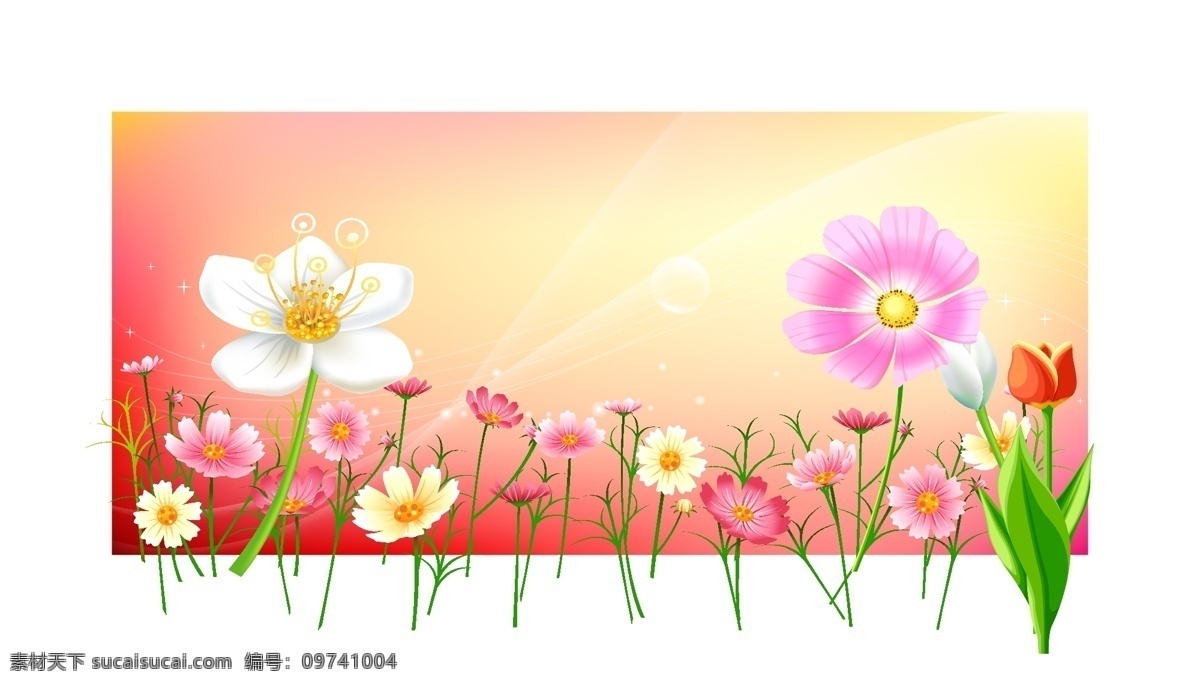 花草 树木 矢量 草地 红色背景 花 矢量图 其他矢量图
