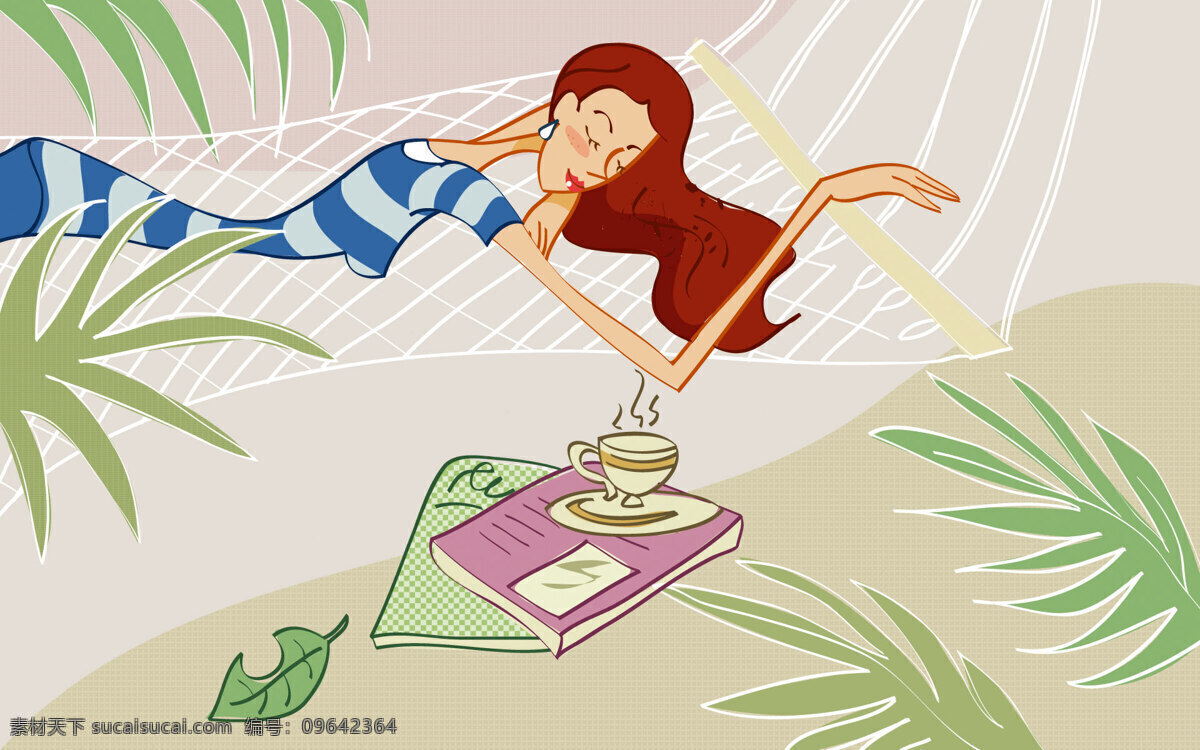 咖啡 女性 插画 叶子 插画集