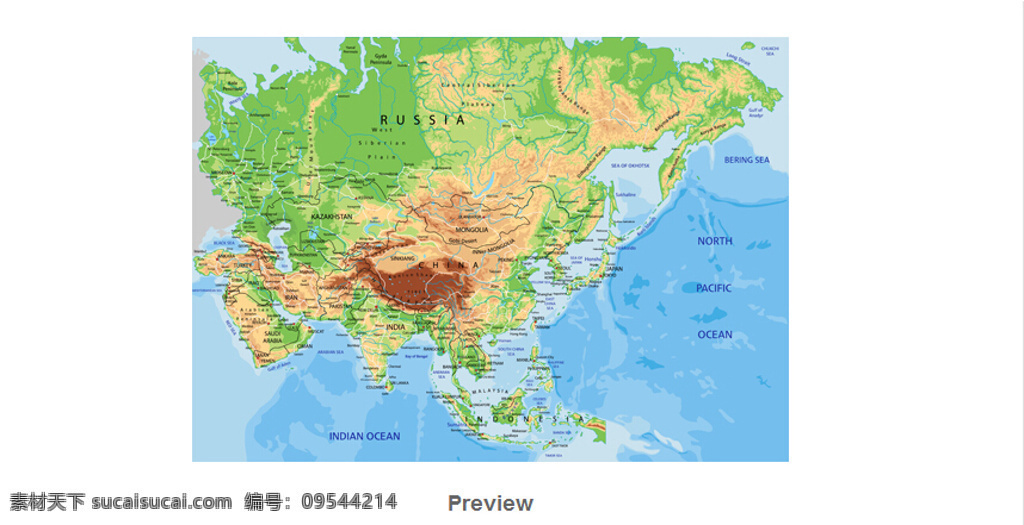 亚洲地理地图 亚洲 地理 地图 世界 矢量 白色