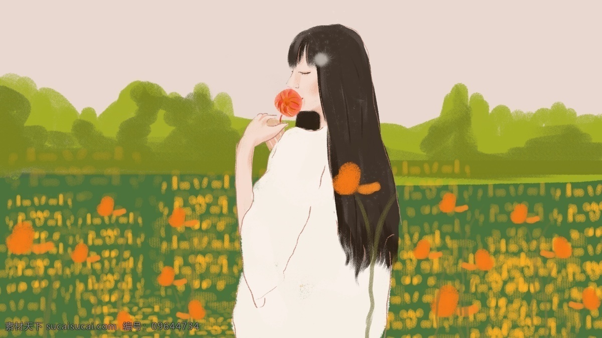 早安 你好 小 清新 女生 插画 小清新 配图 日签 手机配图 花