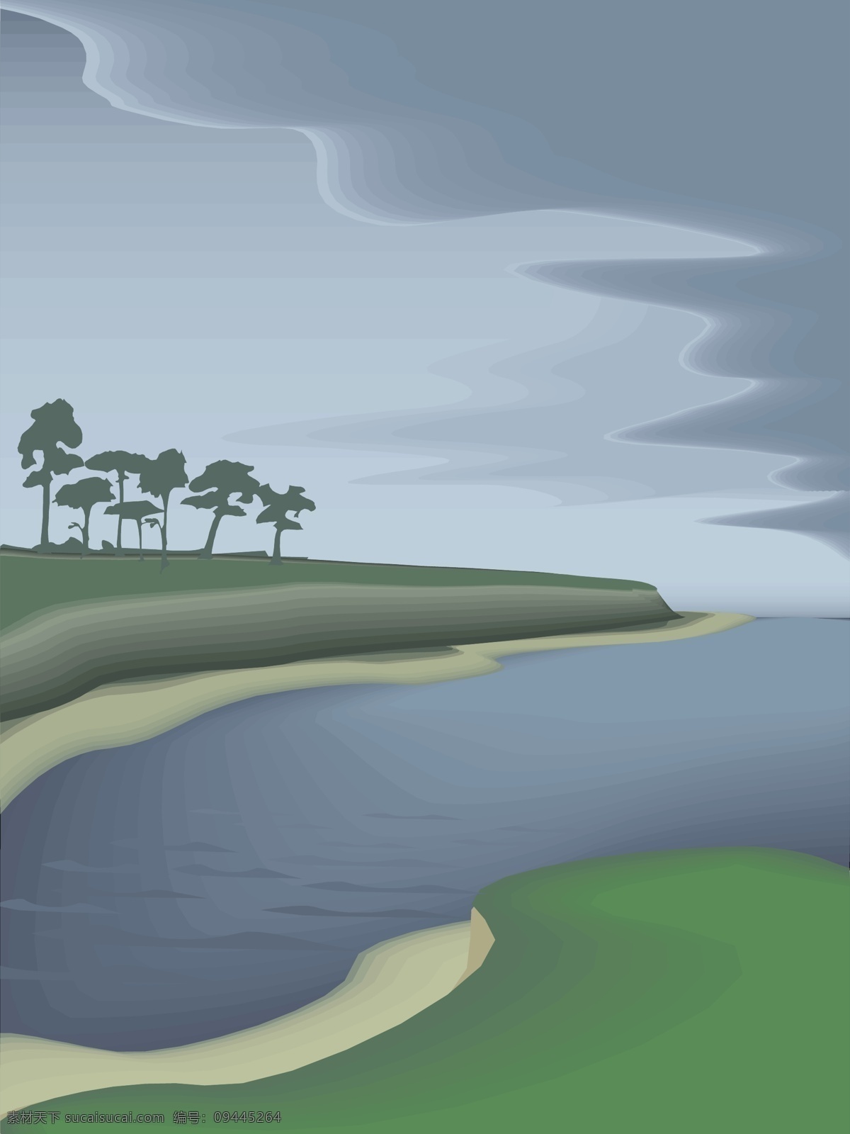 自然风景 草地 湖边 其他矢量 矢量素材 矢量图库 自然风景插画 插画集