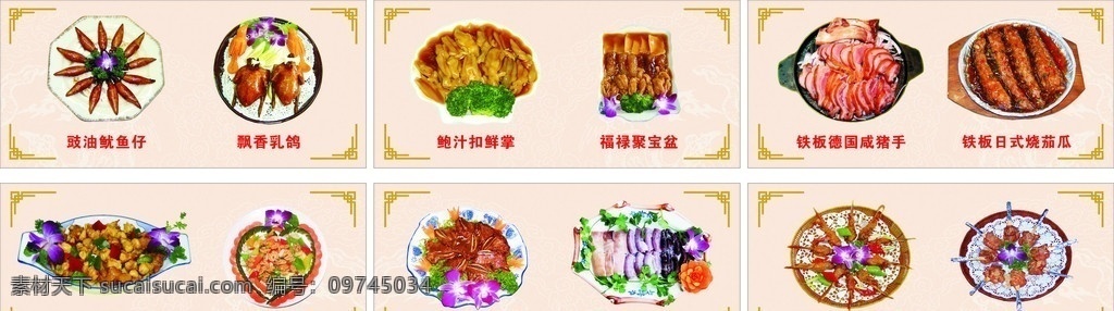 酒楼 菜式 酒楼菜谱 菜牌 酒楼最新菜式 菜谱 豉油鱿鱼仔 飘香乳鸽 鲍汁扣鲜掌 福禄聚宝盆 铁板 德国 咸 猪手 日式 烧 茄 瓜 菜单菜谱 矢量