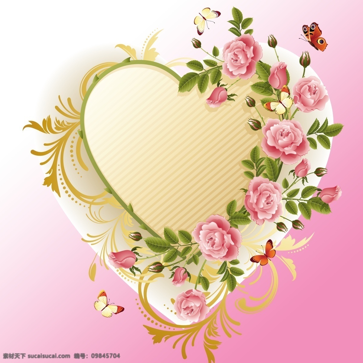 玫瑰 心形 装饰 边框 玫瑰花 蝴蝶玫瑰 边框心形 粉色渐变 浪漫花纹