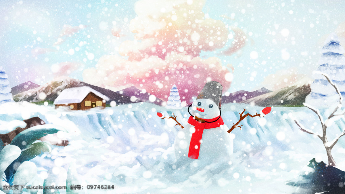 原创 唯美 清新 冬天 你好 雪人 立冬 小雪 插画 壁纸 手机配图 电商用途 冬天你好 大雪