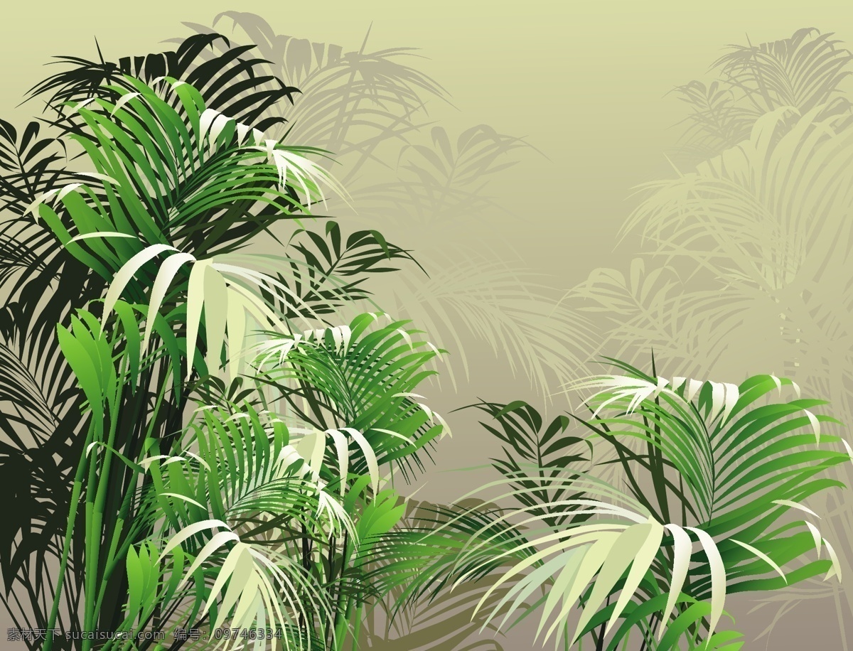 热带 丛林 植物 插图 矢量 绿色 矢量素材 设计素材