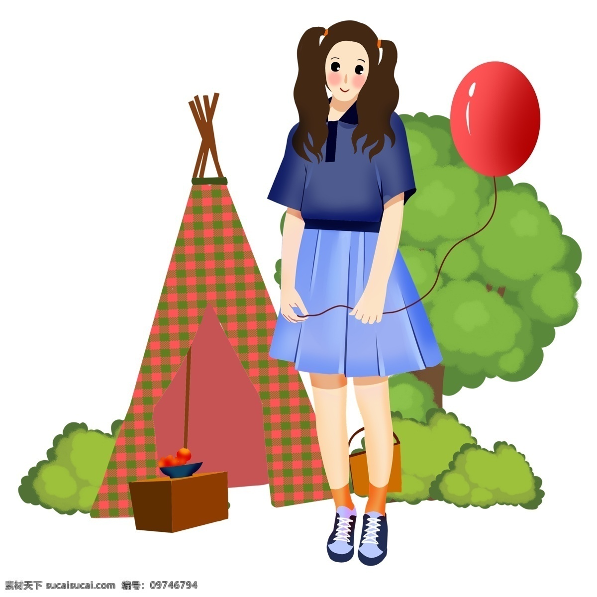 春游 踏青 气球 插画 红色的气球 卡通插画 春游插画 踏青插画 游玩插画 郊游插画 绿色的大树
