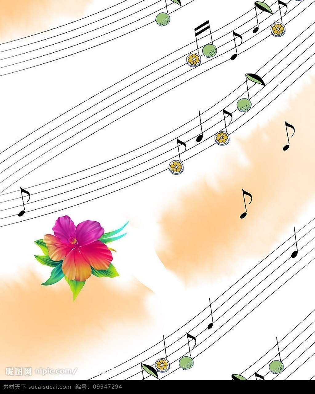 五音谱 玻璃 移门 图案 花朵 音符符号 文化艺术 舞蹈音乐 设计图库