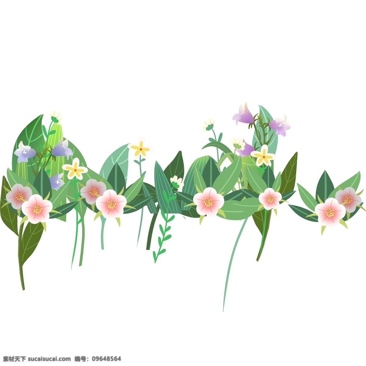 彩绘 卡通 花丛 图案 元素 花朵 绿叶 树叶 花卉 卡通花卉 创意元素 psd元素 免抠元素