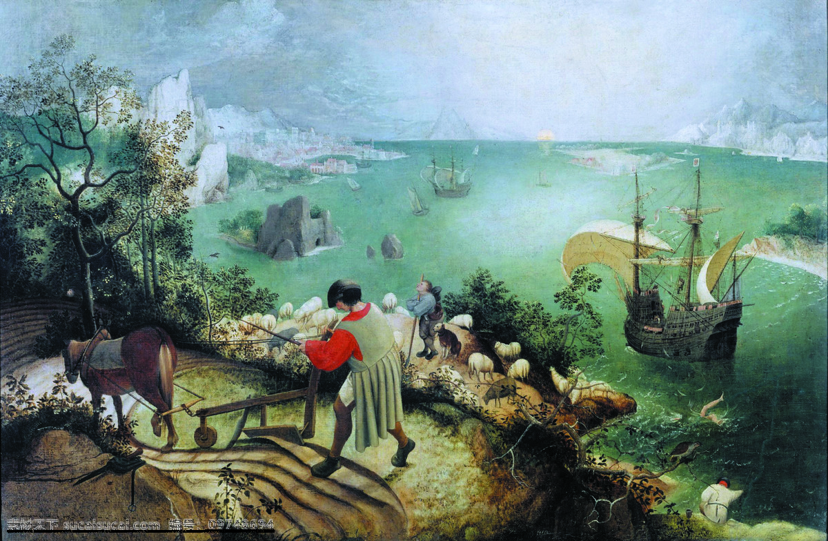 欧洲名画 美术 油画 欧洲油画 海湾 海岛 船只 人物 女人 动物 树木 油画艺术 绘画书法 文化艺术