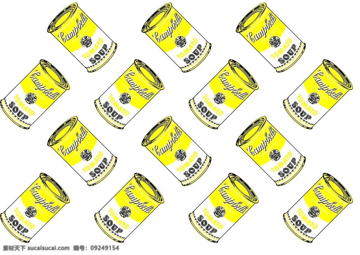 罐头 安迪沃霍尔 波普艺术 andy warhol pop art campbel soup 矢量图 黄色 排列 世纪 波普 艺术 其他设计 矢量