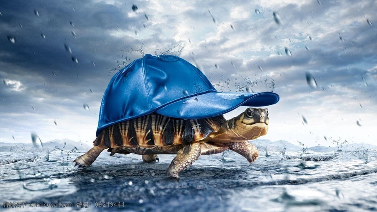 合成 带帽 乌龟 海水 帽子 蓝色帽子