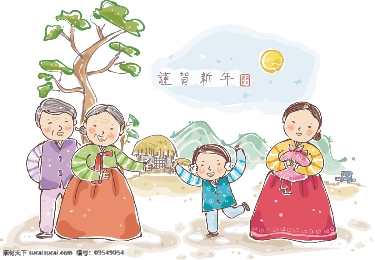 韩国新年模版 韩国 传统 绘画 民族 朝鲜 民俗 艺术 民间 新年 韩国矢量图 矢量素材 其他矢量 矢量