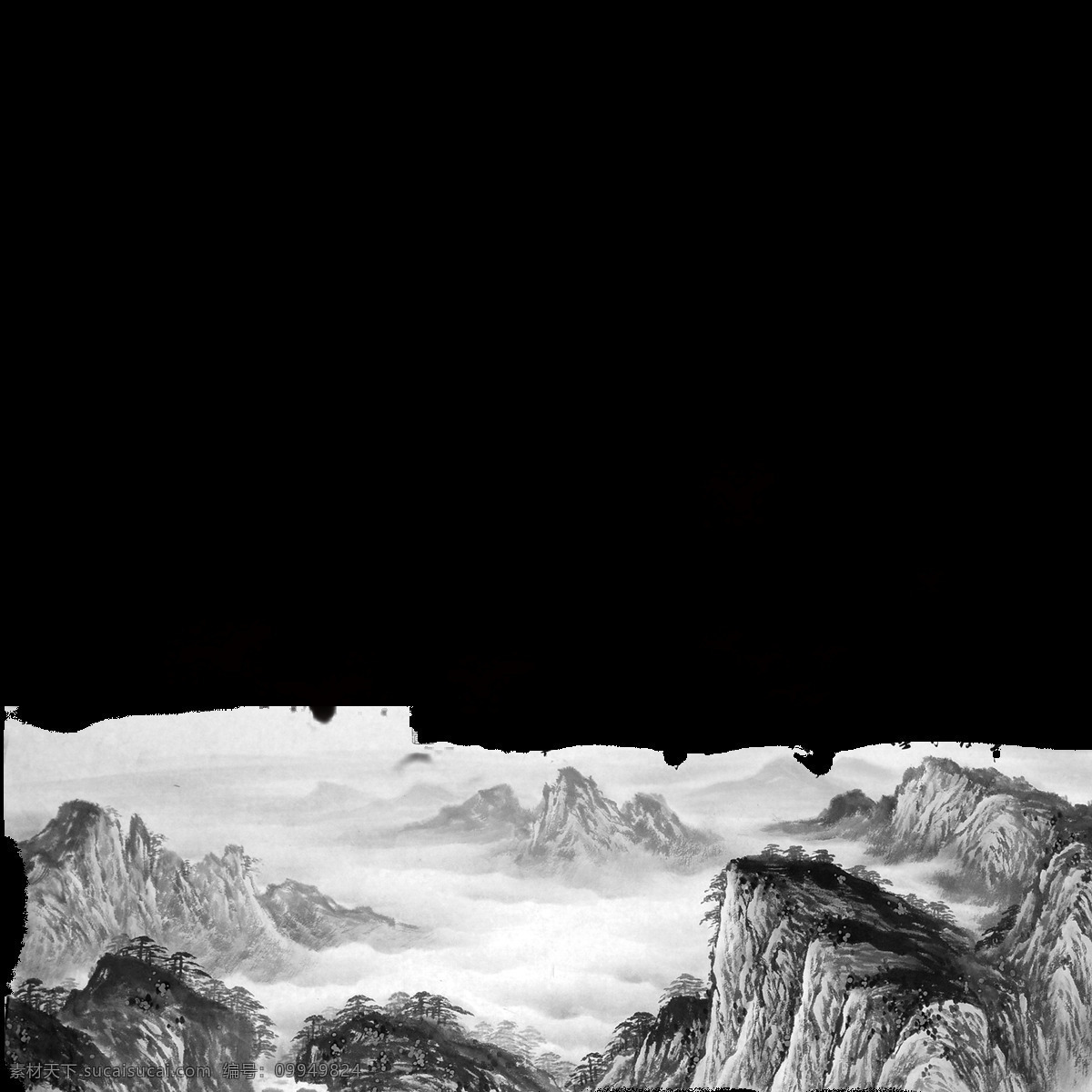 中国 山水 水墨画 中国风 淡雅 墨水 透明 背景 扇子 毛笔 飞鸟 层次 文化艺术 绘画书法