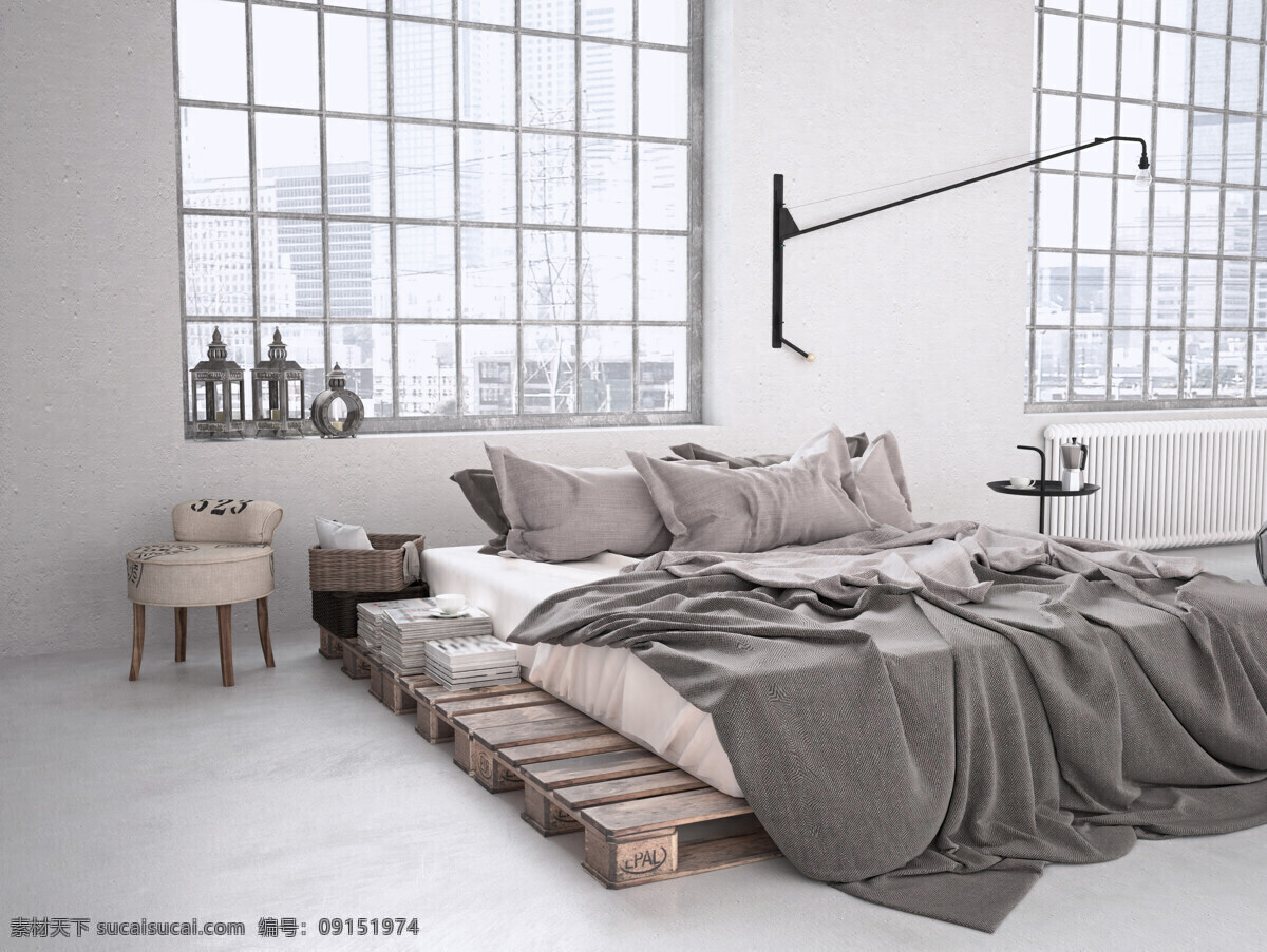唯美 炫酷 室内 家居 家具 大床 卧室 简洁 简约 欧式 浪漫 浪漫卧室 白色系 灰色被子 环境设计 室内设计