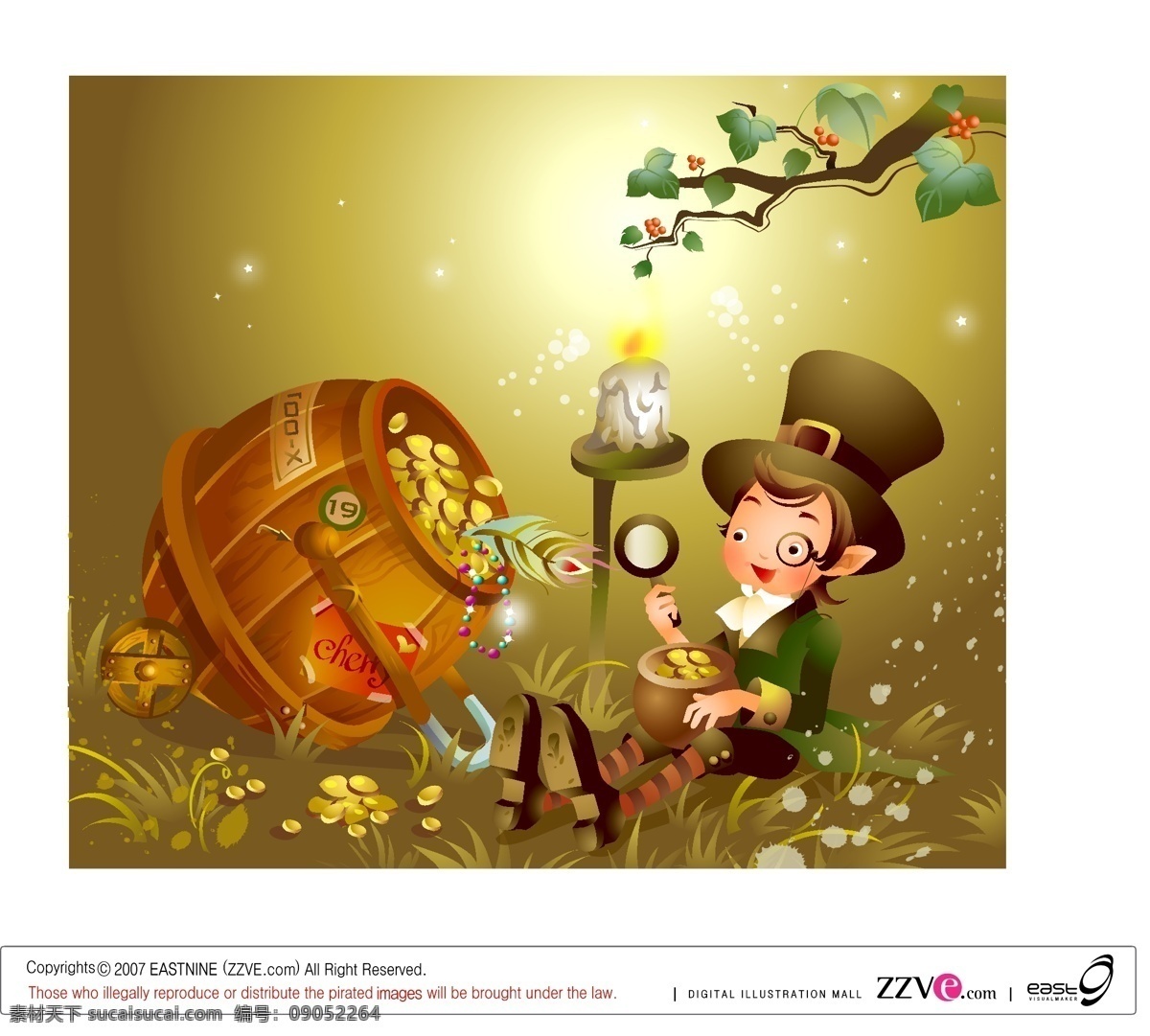 看 金币 人 财富 插画 童话 矢量图 矢量人物