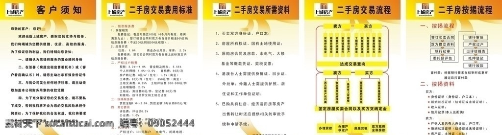 上诚房产制度 上城房产标志 彩带 客户须知 二手房 交易 费用 标准 流程 按揭 矢量