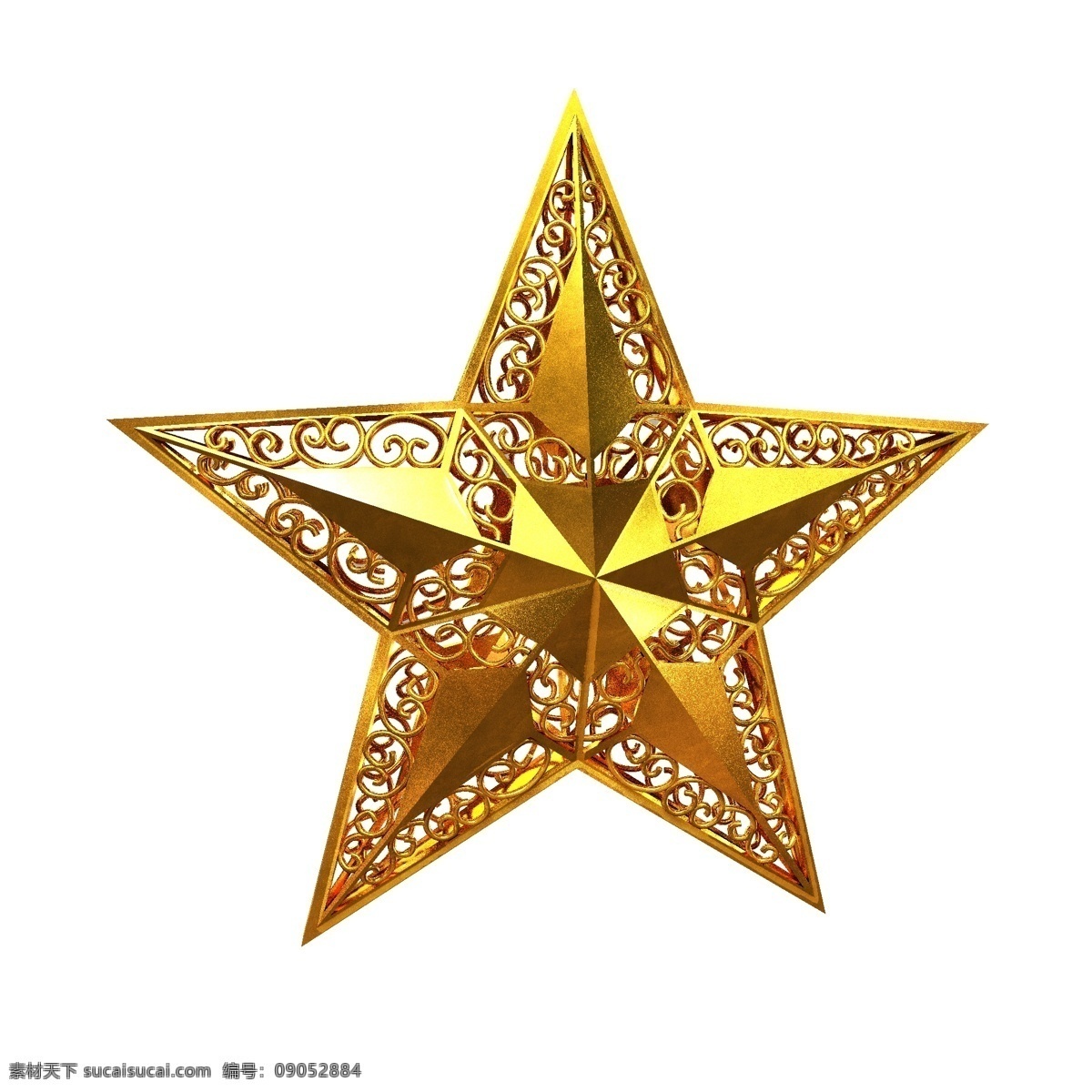 金色 立体 金属 锡箔 纸 圣诞 装饰 星星 商用 元素 锡箔纸 黄色 c4d 五角星