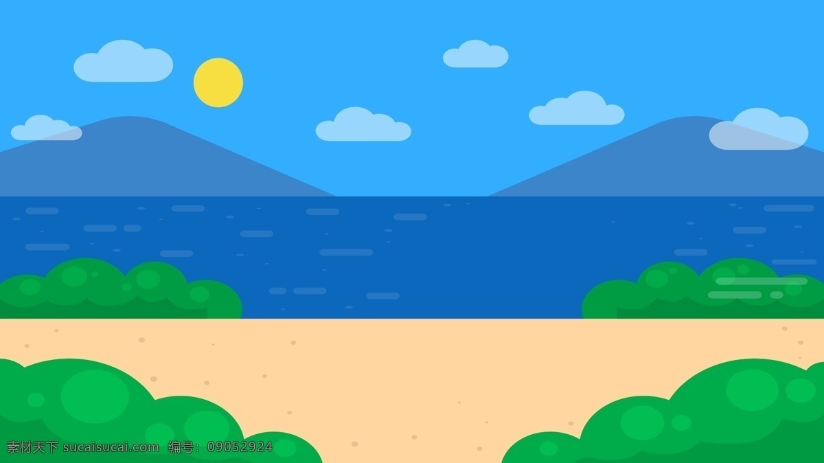 海边 游玩 卡通 可爱 背景 插画 海报背景 背景素材 卡通背景 banner 广告背景 psd背景 背景展板 清新背景