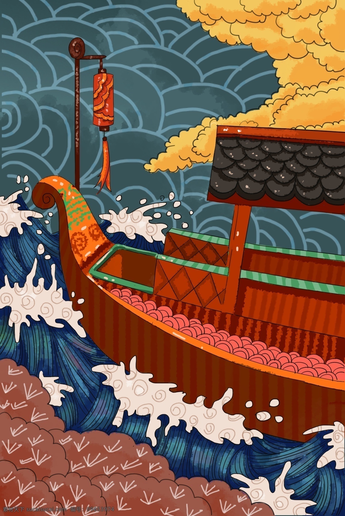大和海盗船 浮世绘插画 日本和风 侍女 2019 装饰图案 花纹样 和服 日式 纹理 分层