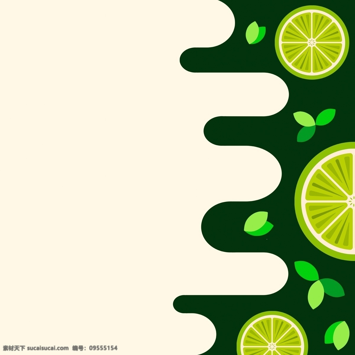 卡通 柠檬水 果绿色 米色 背景 柠檬 树叶 绿色 水果