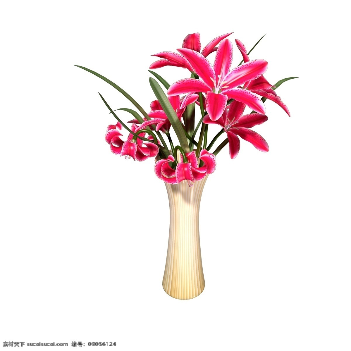 植物类 通用 元素 花瓶 插花 红色 百合花 植物 黄色 条纹 装饰 写实 立体