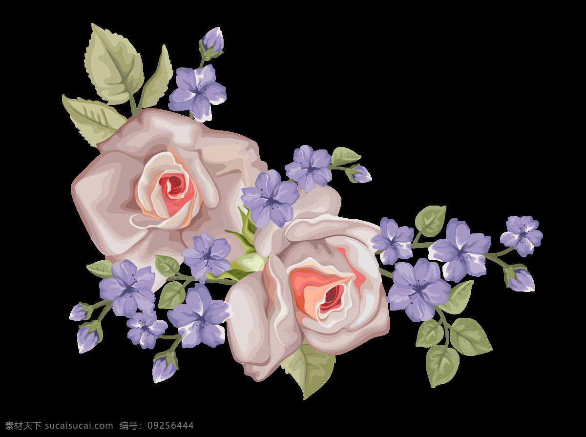 手绘 卡通 水彩 花朵 装饰 叶子 紫色 浪漫 夏天